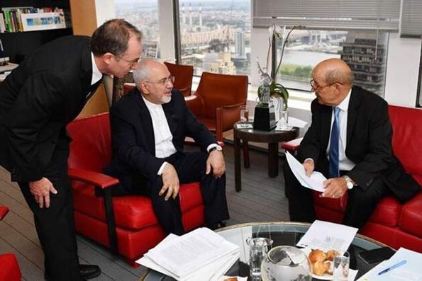 دیدار ظریف با وزیر خارجه فرانسه در محل نشست گروه ۷